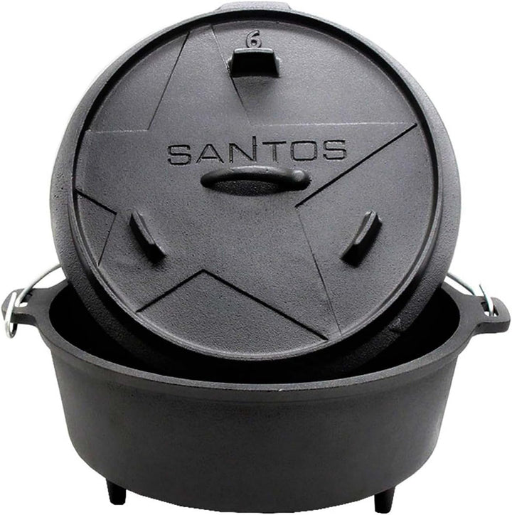 SANTOS Dutch Oven mit Deckel - Schmortopf für Aussenküche - 5,7 L/6 Qt. Feuertopf mit Füssen - Gusse