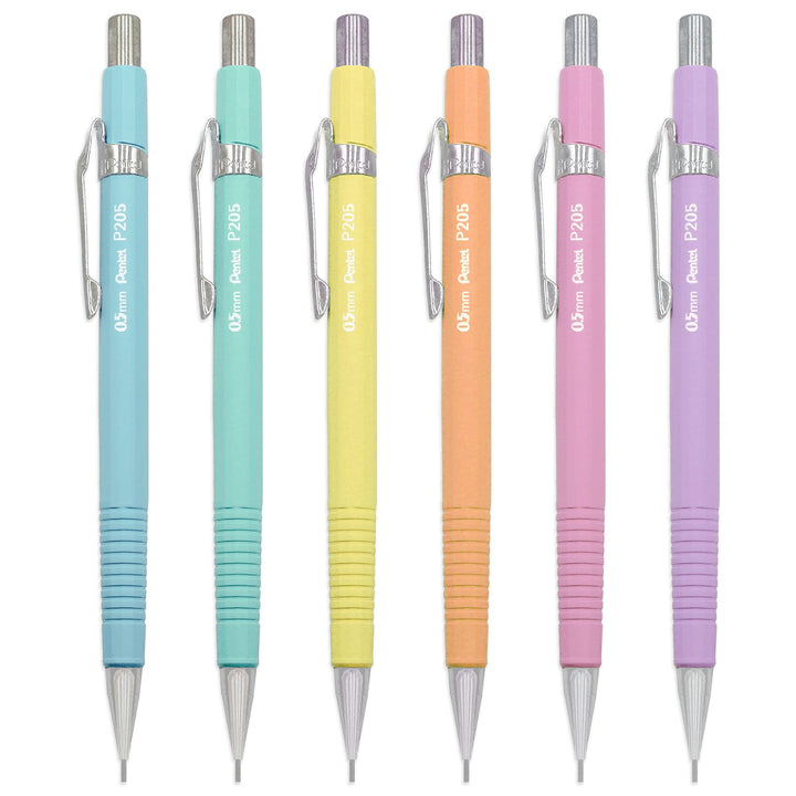 Pentel P205-97 Druckbleistift, Blumenmuster, Pastellfarben, 6 Stück