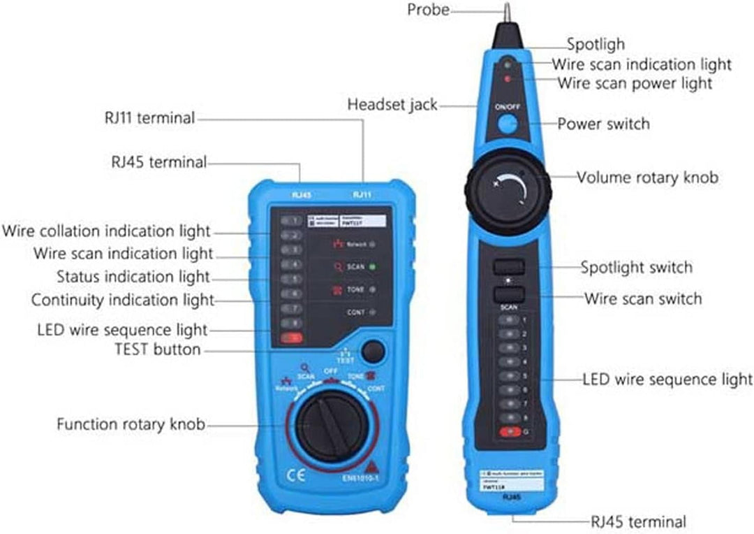 Bewinner Netzwerk-LAN-Kabeltester, RJ11-RJ45-Kabeltester, Kabeltester für Ethernet-Telefonkabel, Lei