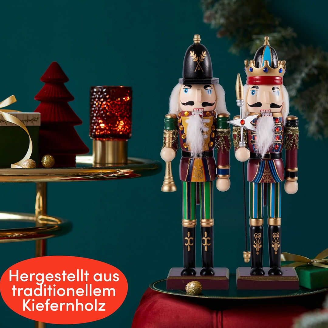 THE TWIDDLERS 2 Grosse Holz Weihnachten Nussknacker Figuren, 30cm - Klassische Weihnachtsdekoration