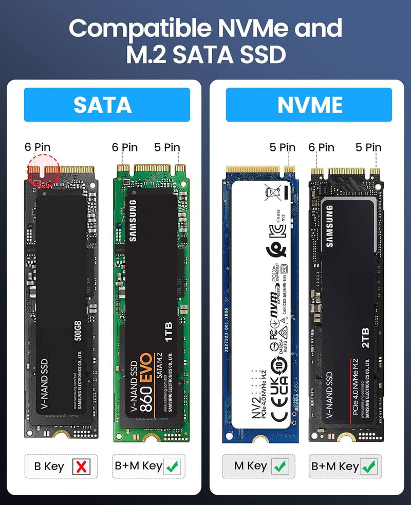 ORICO M.2 NVMe SATA SSD Gehäuse, USB3.2 USB-C 10Gbps Werkzeuglos Aluminium-Adapter für M.2 PCIe NVMe