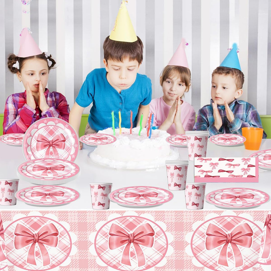 Rosa Schleife Partygeschirr - Girl's Birthday Party Geschirr-Set - 20 Pappteller 20 Pappbecher 20 Se