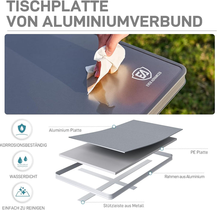 EVER ADVANCED Campingtisch faltbar 120x60cm Klapptisch XL für 4-6 Personen Falttisch bis 60kg Stabil
