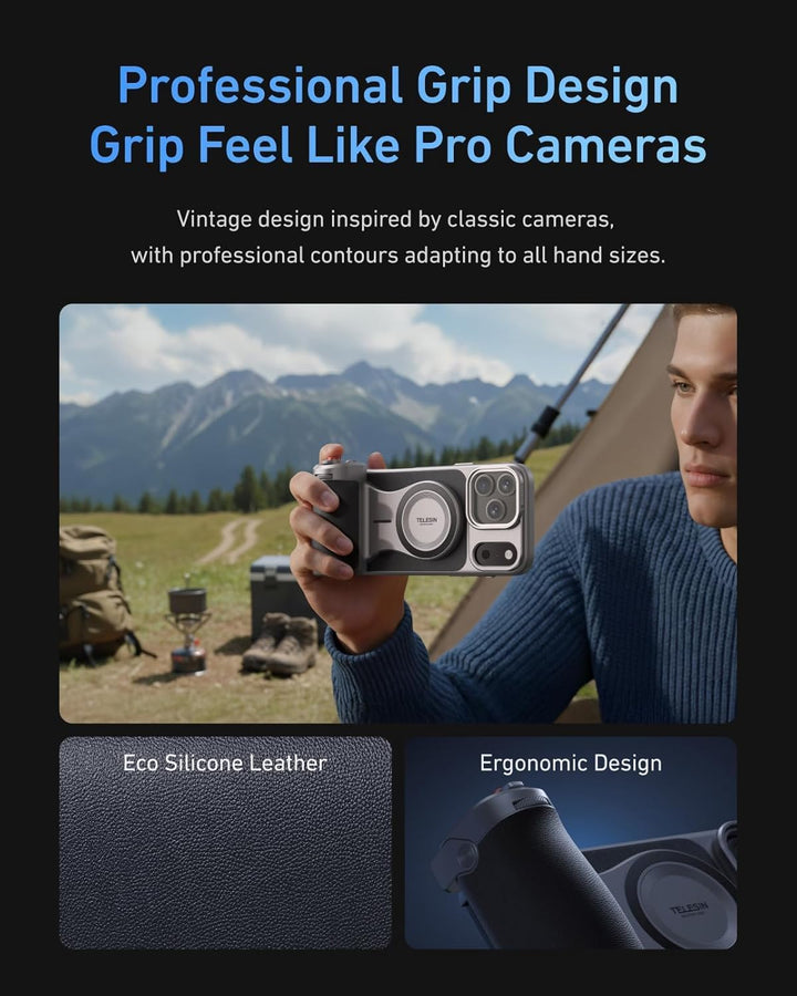 【Nur für iPhone 17 Pro】 TELESIN Master Grip Kit, Magnetic Kameragriff mit C03 Magnetische Selfie-Lic