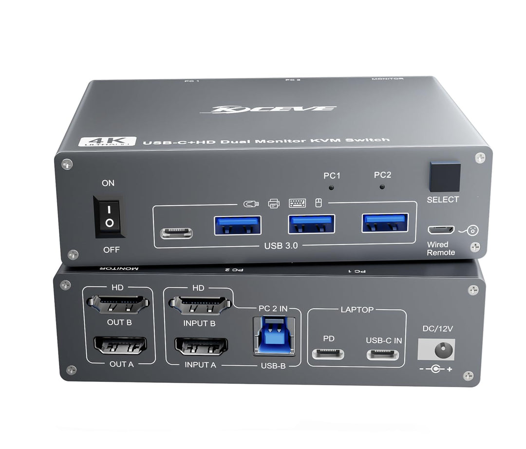 4K@60Hz USBC HDMI KVM Switch 2 PC 2 Monitore für 1 Laptop und 1 Desktop, Dual Monitor KVM Switch mit