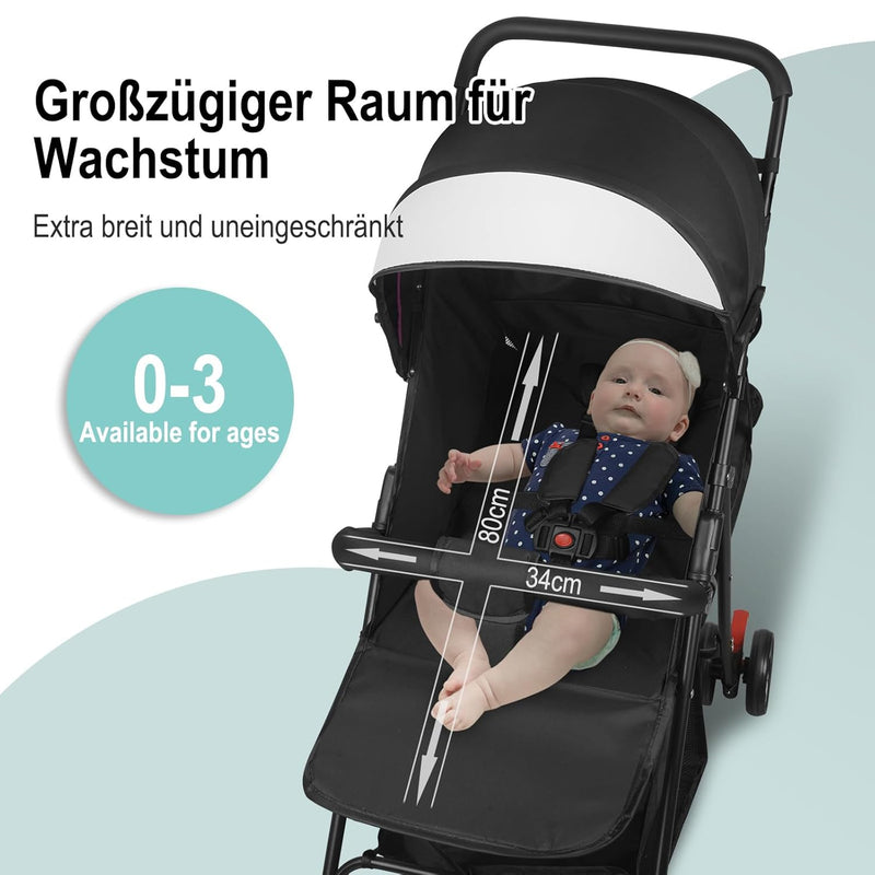 Vinteky Buggy Zusammenklappbar Kinderwagen von Geburt bis 15kg, Liegeposition, Reisebuggy mit Liegef