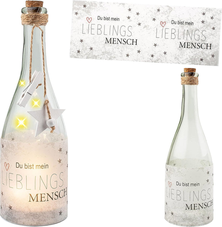2 Stück Glas - Lichterflaschen Motiv wählbar LED Lichter Lieblingsmensch & Herzen - Liebe inkl. Name