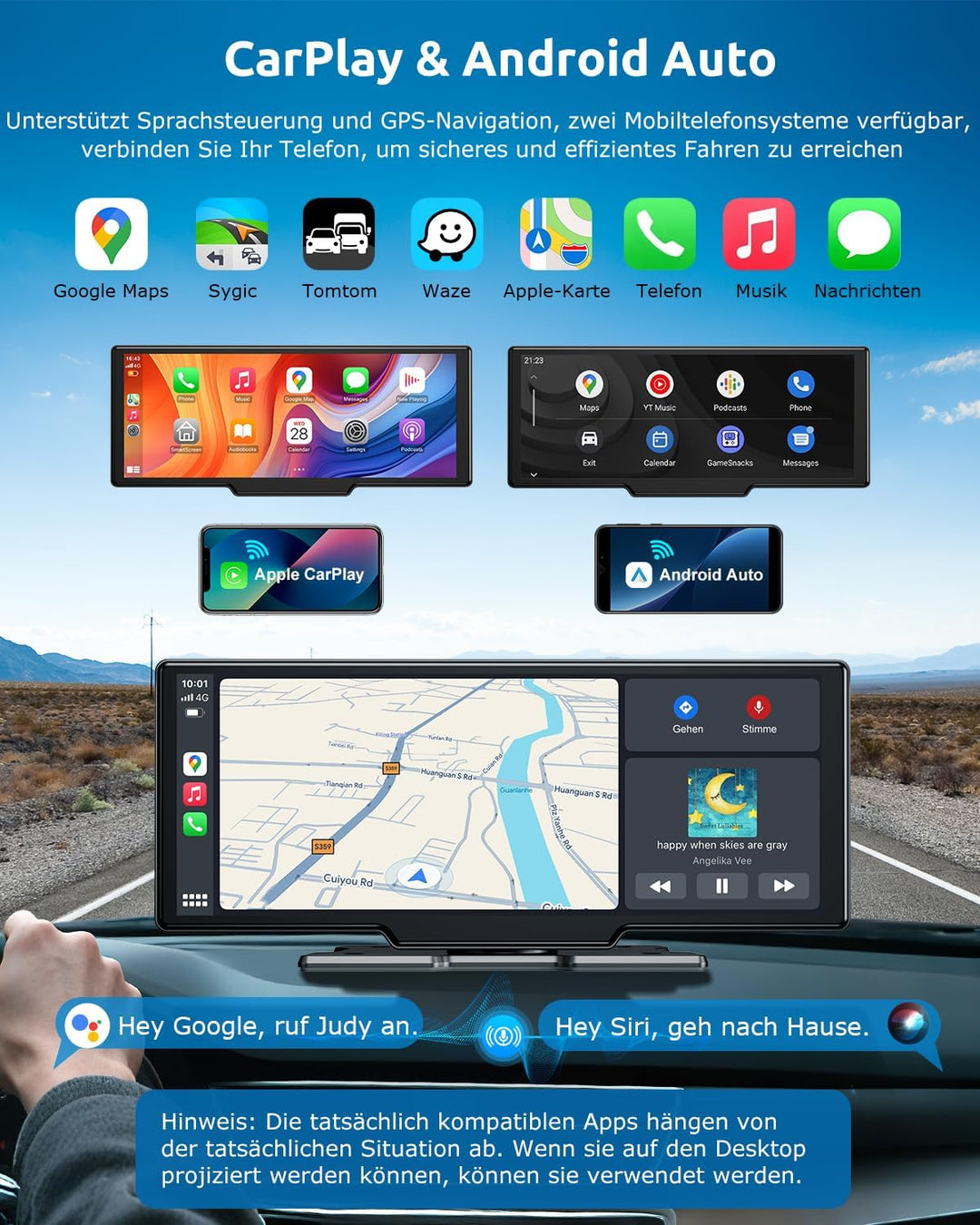 ESSGOO A-pple CarPlay & Android Auto,10.26 Zoll IPS Carplay Display,mit 4K-Dashcam,1080P-Rückfahrkam