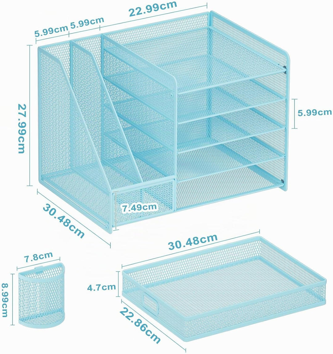 Marbrasse Schreibtisch Organizer mit Aktenhalter, 5 Ebenen Papier Briefablage mit Schublade und 2 St