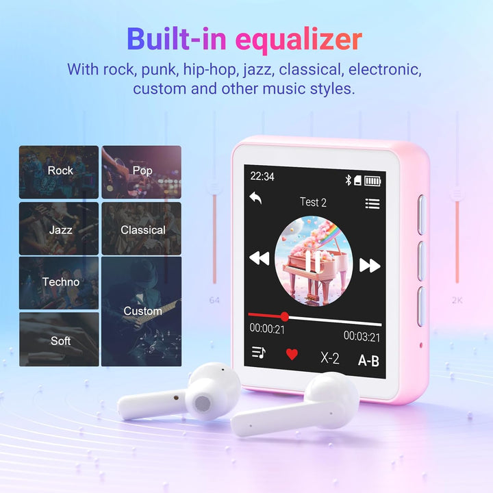 128GB MP3-Player mit Bluetooth, Oilsky 1,8 Zoll Mini Touchscreen MP3, eingebauter Lautsprecher und F