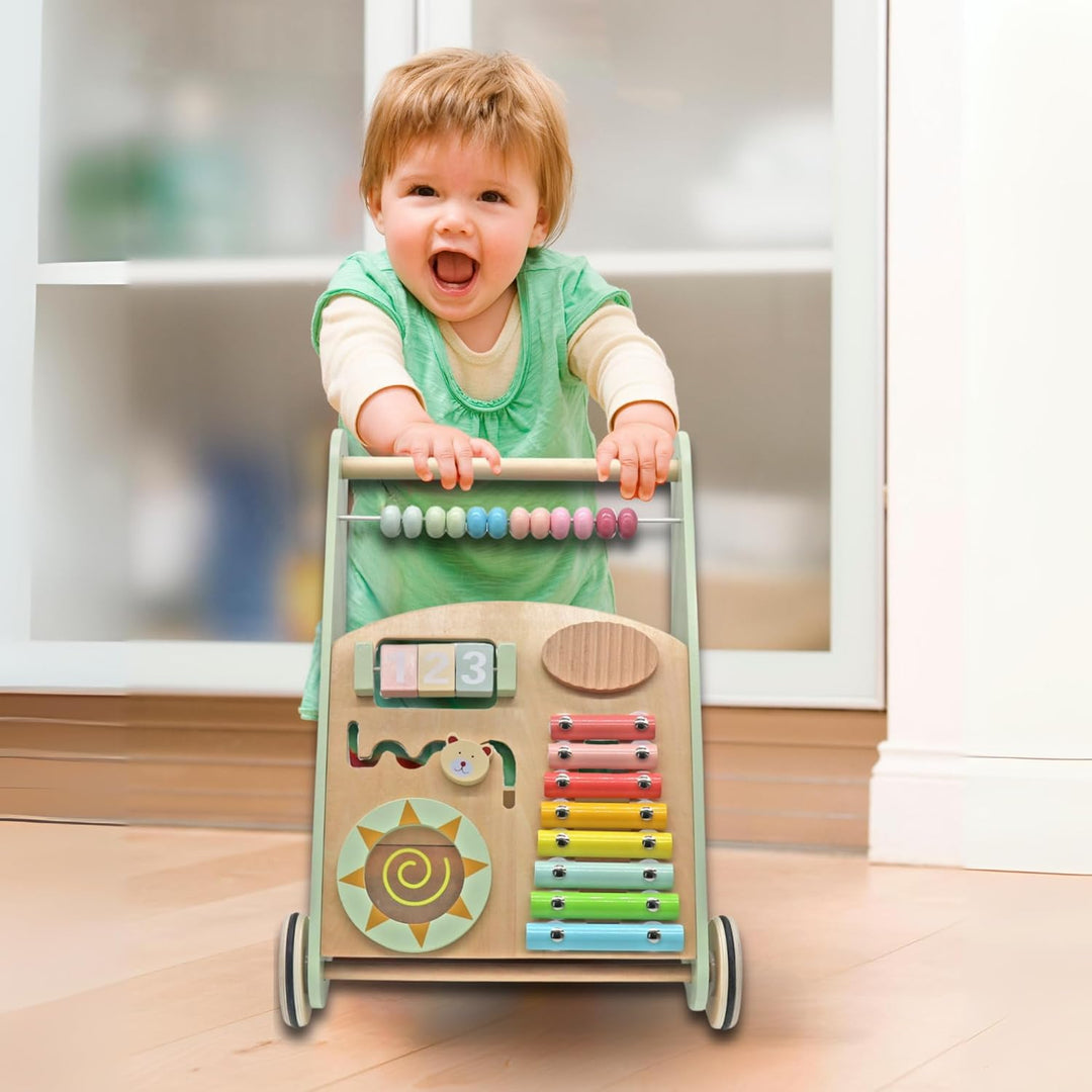 Rijoka Lauflernwagen aus Holz – Laufwagen für Babys - 38x32x46cm - Grün, grün