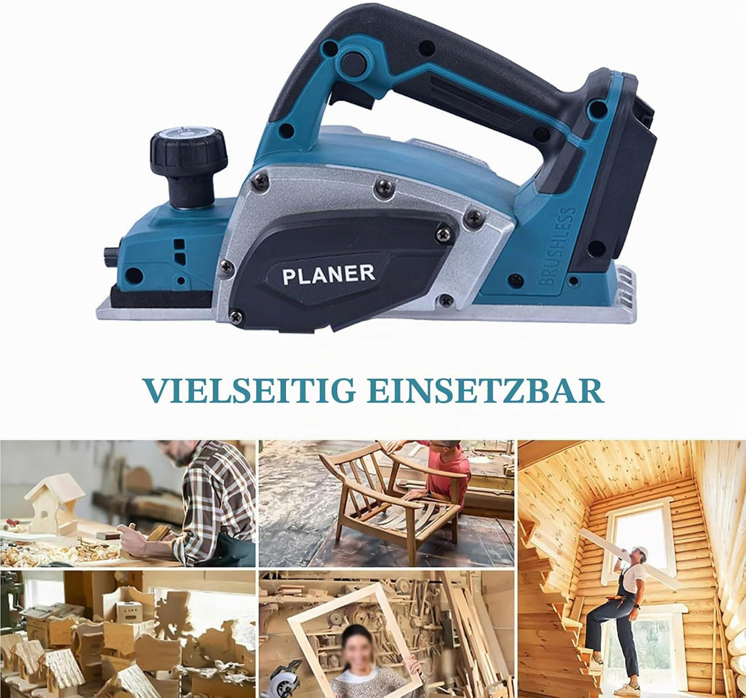 Akku-Hobel Kompatibel mit Makita 18V Batterie, 3200r/min Handgeführte Elektrische Holzhobelmaschine