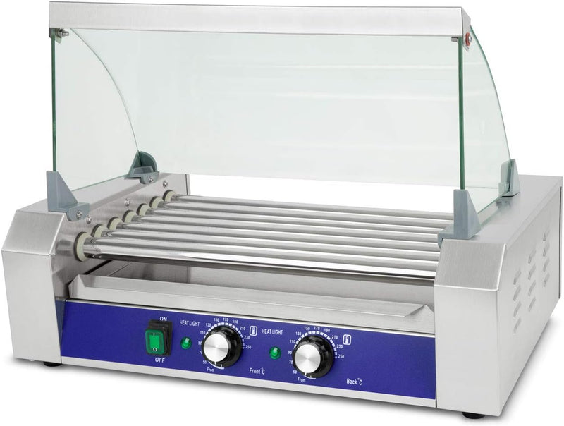 vertes Gastro Hot Dog Maker aus Edelstahl, Elektrisch mit 2200W, Hot Dog Maschine mit 11 Walzen und