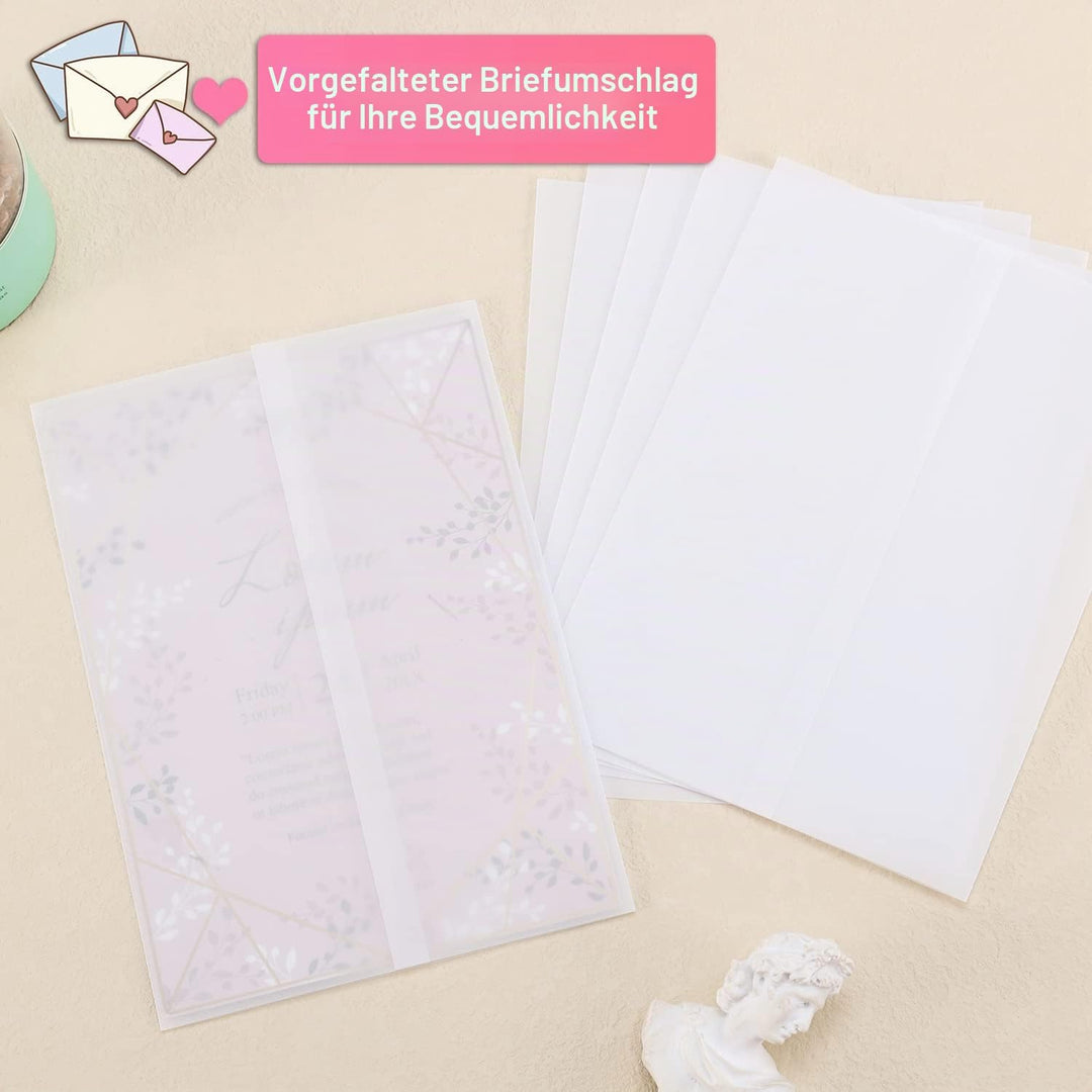 70 Stück Pergamentpapier für Einladungen, 13x18cm Vorgefaltet Vellum Paper Pergamenthüllen für Hochz