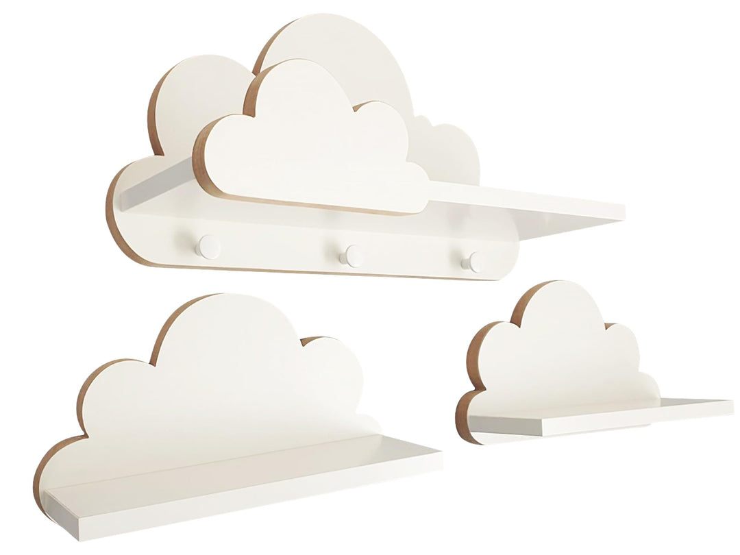 EIN Set Wolkenregal Mit Aufhaken Zum Deko Kinderzimmer | Stabile 3 Wolke Wandregale Weiss Für Jede E