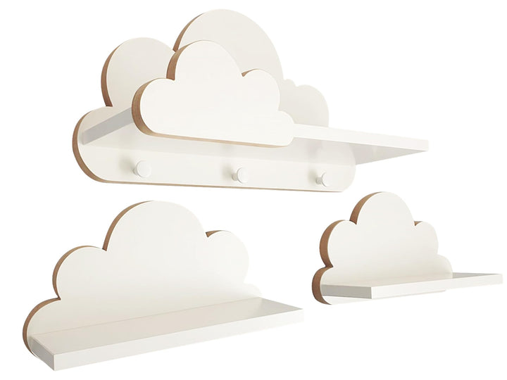 EIN Set Wolkenregal Mit Aufhaken Zum Deko Kinderzimmer | Stabile 3 Wolke Wandregale Weiss Für Jede E