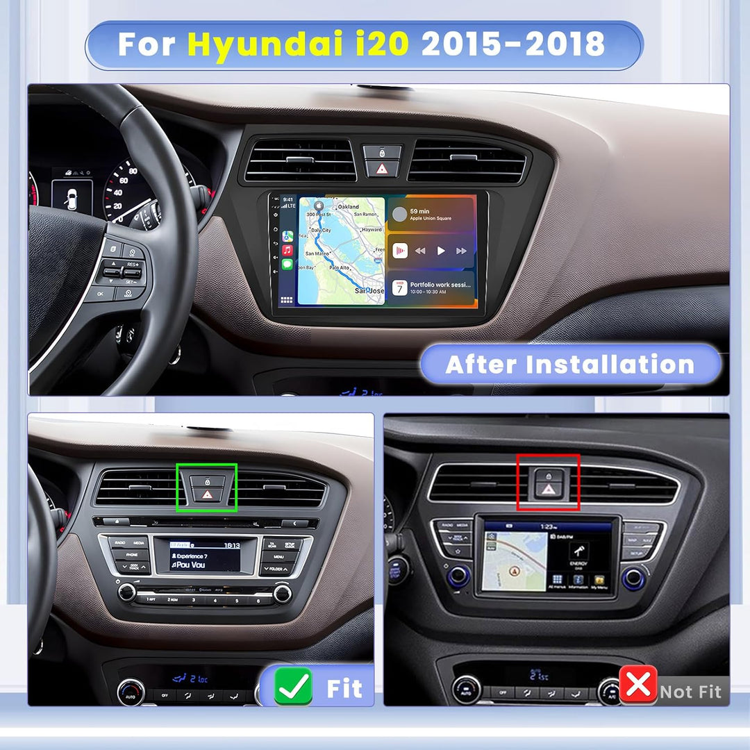 Hikity 8 core 4+64GB Android 15 Autoradio für Hyundai i20 2015-2018 Radio Wireless CarPlay Android A