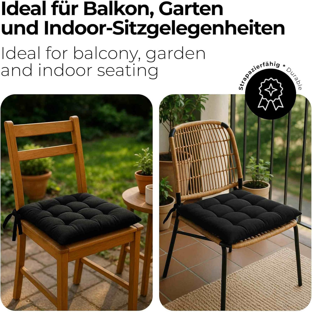 etérea Basic Sitzkissen 40x40 cm 2er Set mit Bändern Indoor Outdoor Schwarz 2 Stück - 40x40 cm Schwa