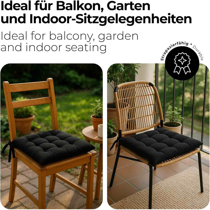 etérea Basic Sitzkissen 40x40 cm 2er Set mit Bändern Indoor Outdoor Schwarz 2 Stück - 40x40 cm Schwa