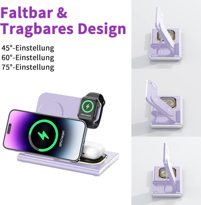 COCIVIVRE 3 in 1 Faltbar kabellose Ladestation für Apple Watch und i Phone Induktive Ladegerät kompa