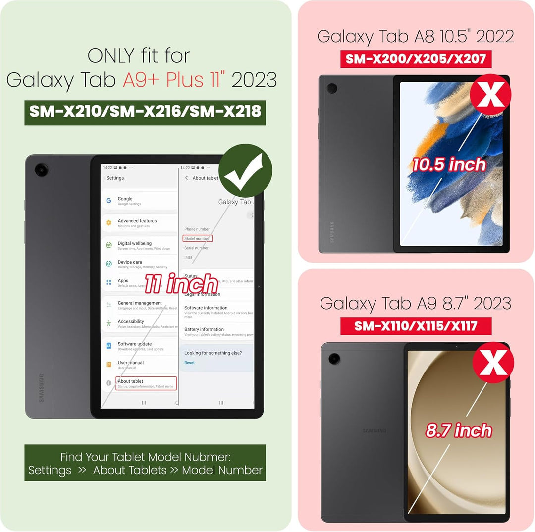 SEYMAC stock Hülle für Samsung Galaxy Tab A9 Plus/ A9+ 11 Zoll, Stossfeste Hülle mit [Mehreren Winke
