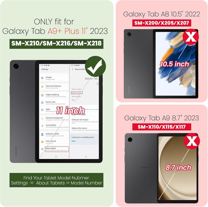 SEYMAC stock Hülle für Samsung Galaxy Tab A9 Plus/ A9+ 11 Zoll, Stossfeste Hülle mit [Mehreren Winke