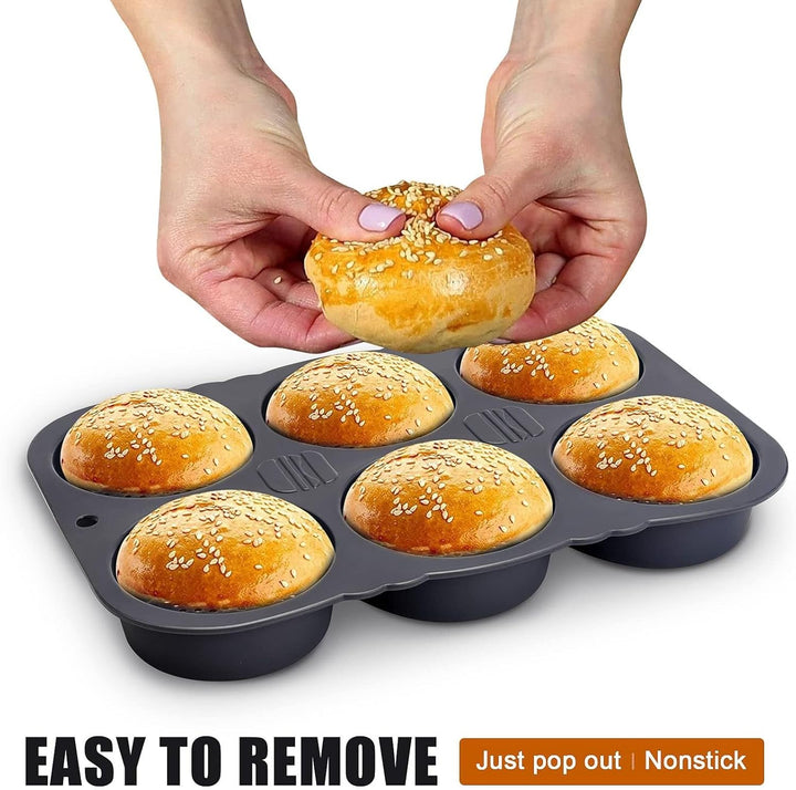 Burger Buns Brötchen Backform Silikon, Silikon Backform mit 6 Hohlräumen, faltbar wiederverwendbar -