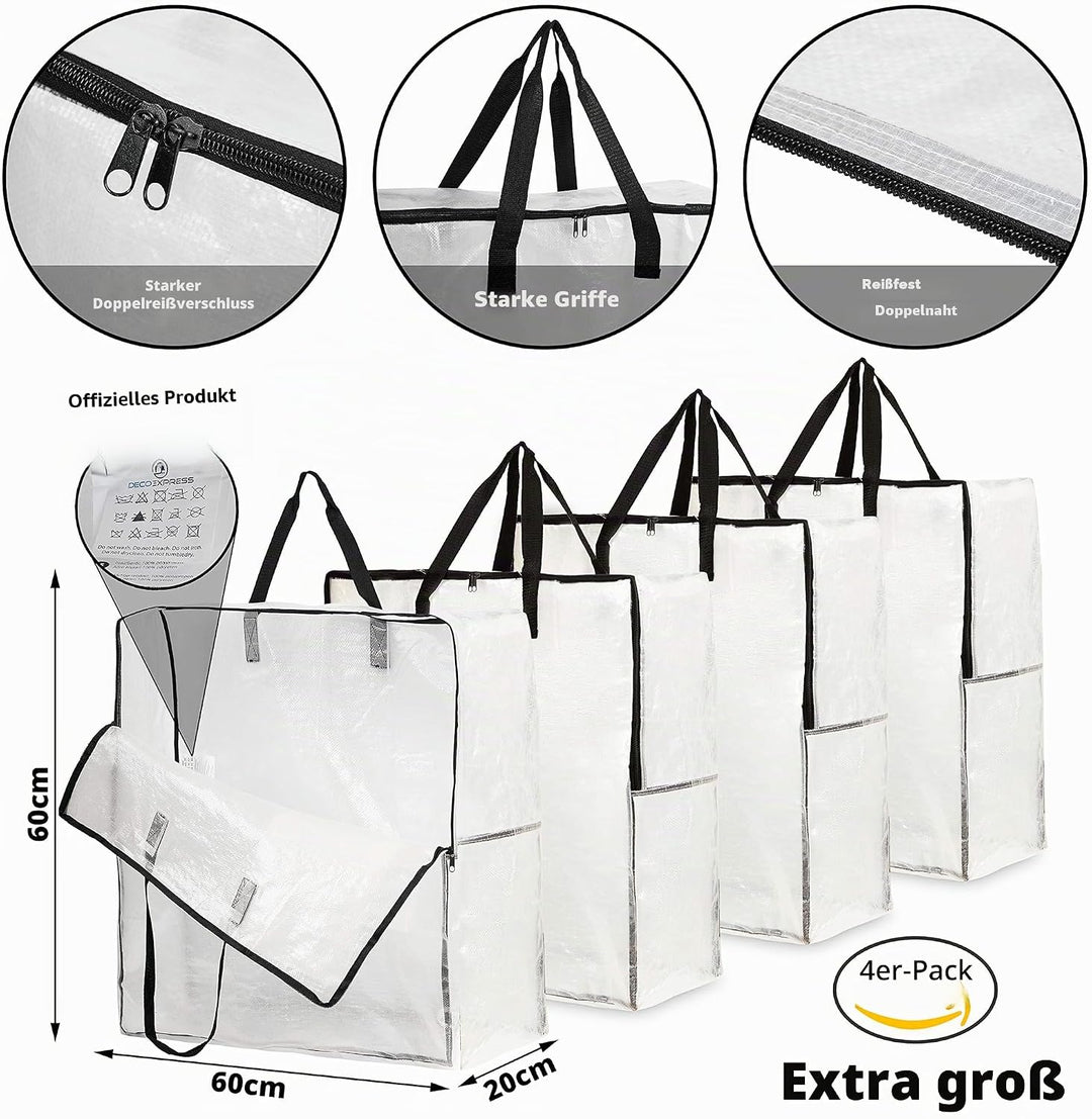DECO EXPRESS Wäschesack Gross Mit Reissverschluss XXL, 4er Pack Aufbewahrungstasche Für Kleidung, Be