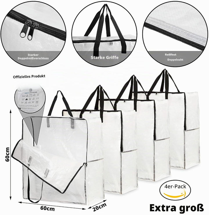 DECO EXPRESS Wäschesack Gross Mit Reissverschluss XXL, 4er Pack Aufbewahrungstasche Für Kleidung, Be