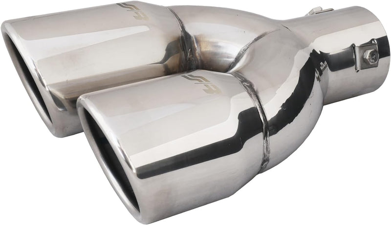 Simoni Racing Auspuffzierstück Doppel Rechts Rund/Schräg Edelstahl - Ø70xL220mm - Anschluss ->58mm