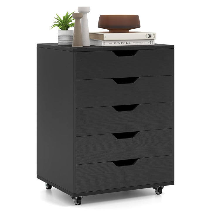 GOPLUS Schubladenschrank mit Rollen, Rollcontainer mit 5 Schubladen, Griffmulden, mobiler Bürocontai