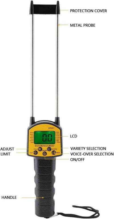 Asixxsix Getreide-Feuchtigkeitsmesser, Getreide-Mehl-Feuchtigkeitsmesser Tragbares LCD-Display Getre