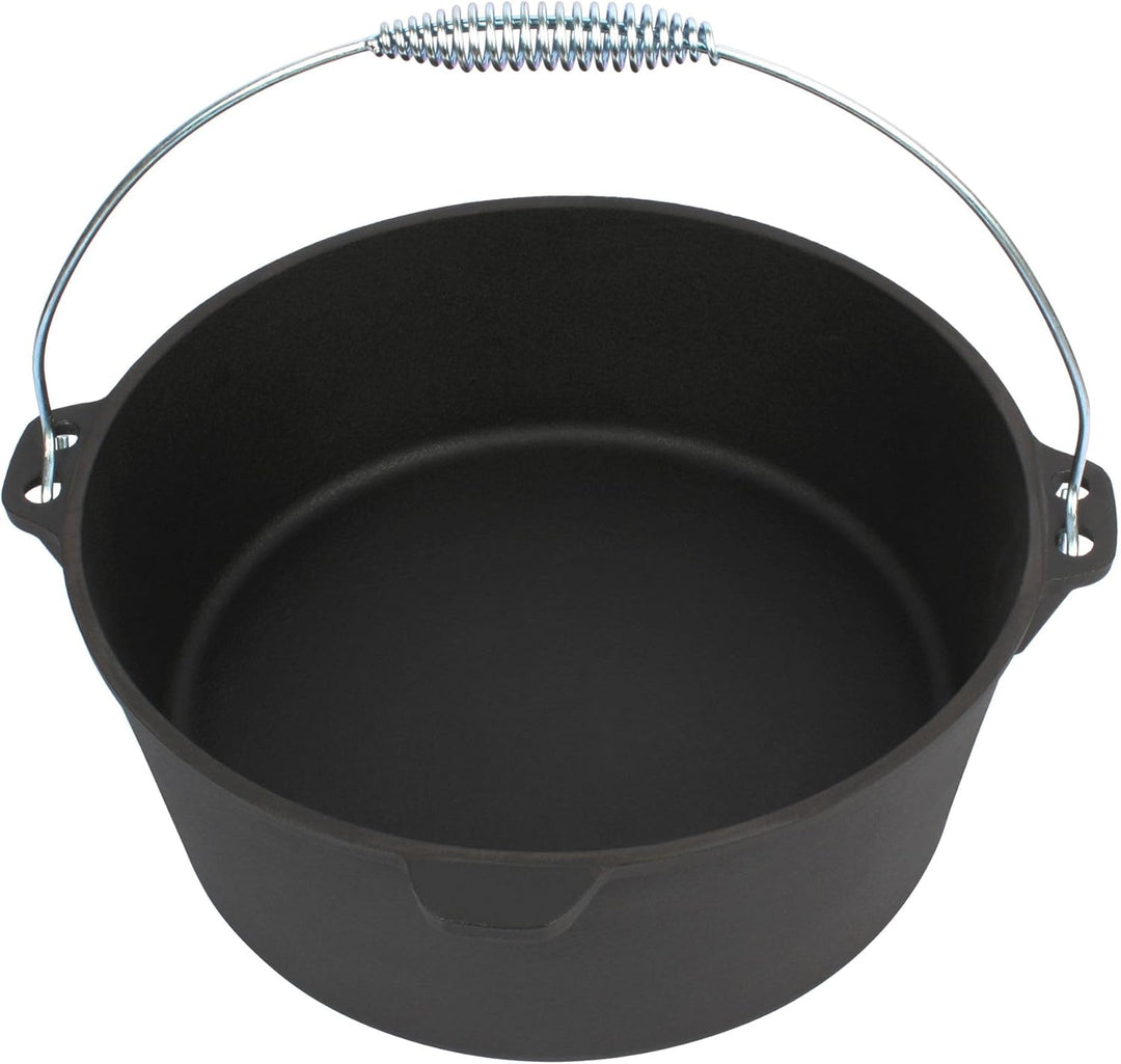 Dutch Oven 13,6 Liter von El Fuego®, 100% Gusseisen, inkl. Schürhaken und Tragebügel, Camping & Outd