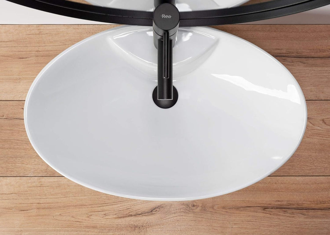 VBChome Waschbecken 59 x 39 cm Keramik Oval Waschtisch Handwaschbecken AUFSATZWASCHBECKEN WASCHSCHAL