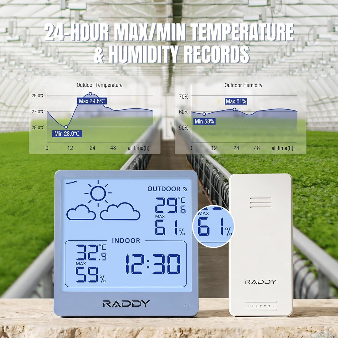 Raddy WF-50 Wetterstation Funk innen und aussen, batteriebetriebener Temperatur- und Luftfeuchtigkei