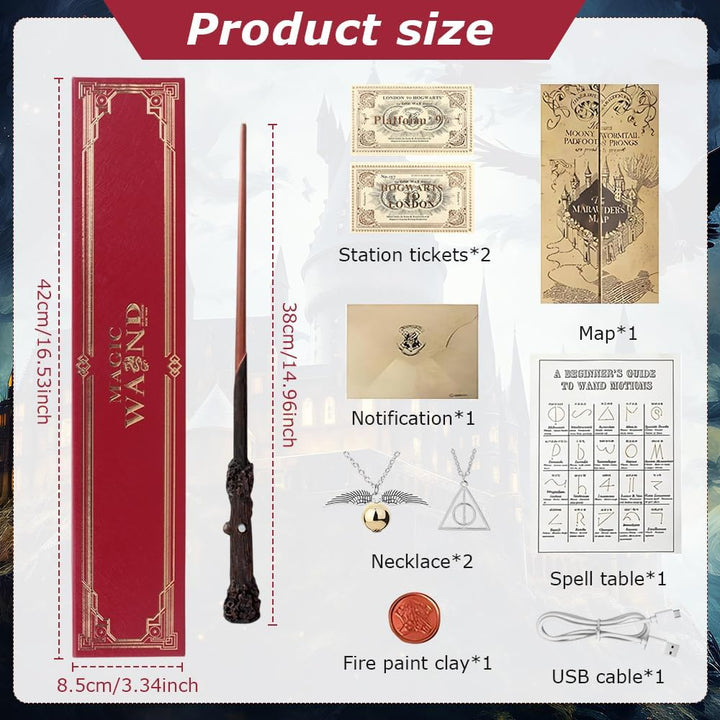 Harry Zauberstab mit Licht, 35CM ZauberstabHpotter, Zauberstab aus Harz, USB Aufladung Magic Harry Z