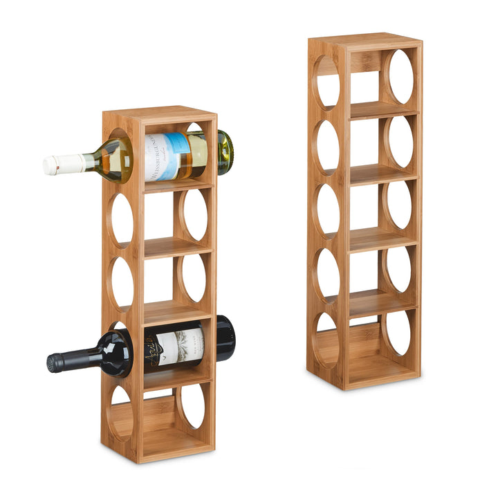 Relaxdays Weinregal für 5 Flaschen, 2er Set, Weinständer Bambus, HBT: 53 x 14 x 12 cm, Weinhalter st