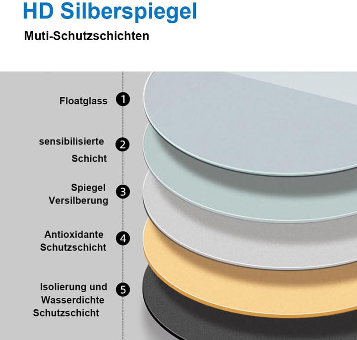 Aica Sanitär LED Badspiegel rund 50 cm Touch Beschlagfrei Wandspiegel mit Beleuchtung Lichtspiegel B