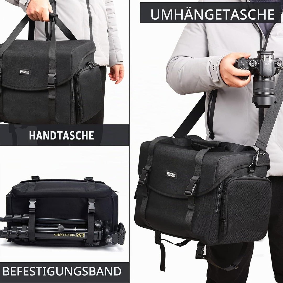 CADeN Large Camera Messenger Bag Case Schultertasche mit Stativhalter Kompatibel für Nikon, Canon, S