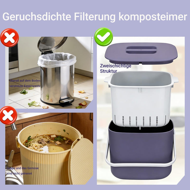 4L Biomülleimer Küche Klein,Komposteimer Küche mit Sieb,Biomüll Behälter mit Deckel,Geruchsdicht Bio