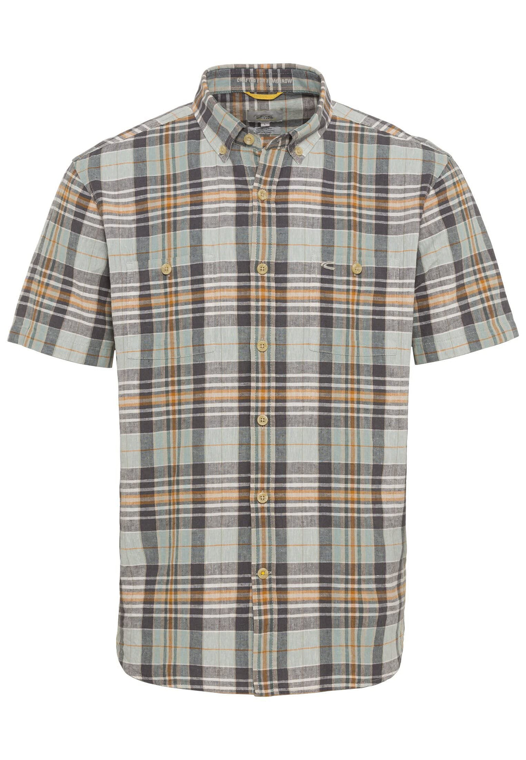 camel active Herren Kurzarm Hemd im Karomuster, S Grau