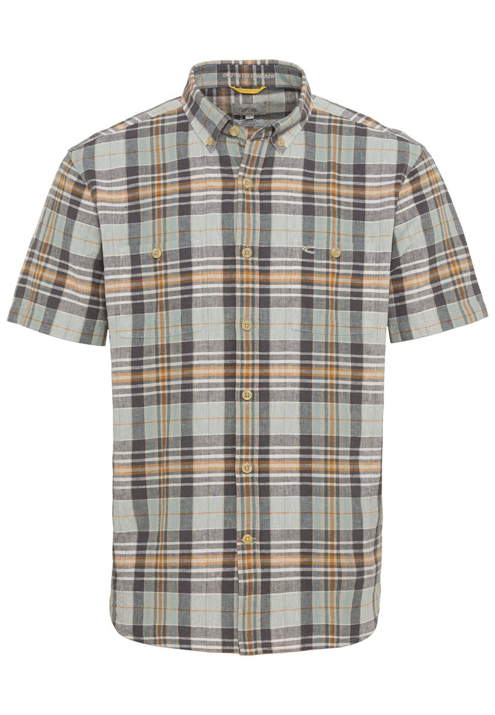 camel active Herren Kurzarm Hemd im Karomuster, S Grau