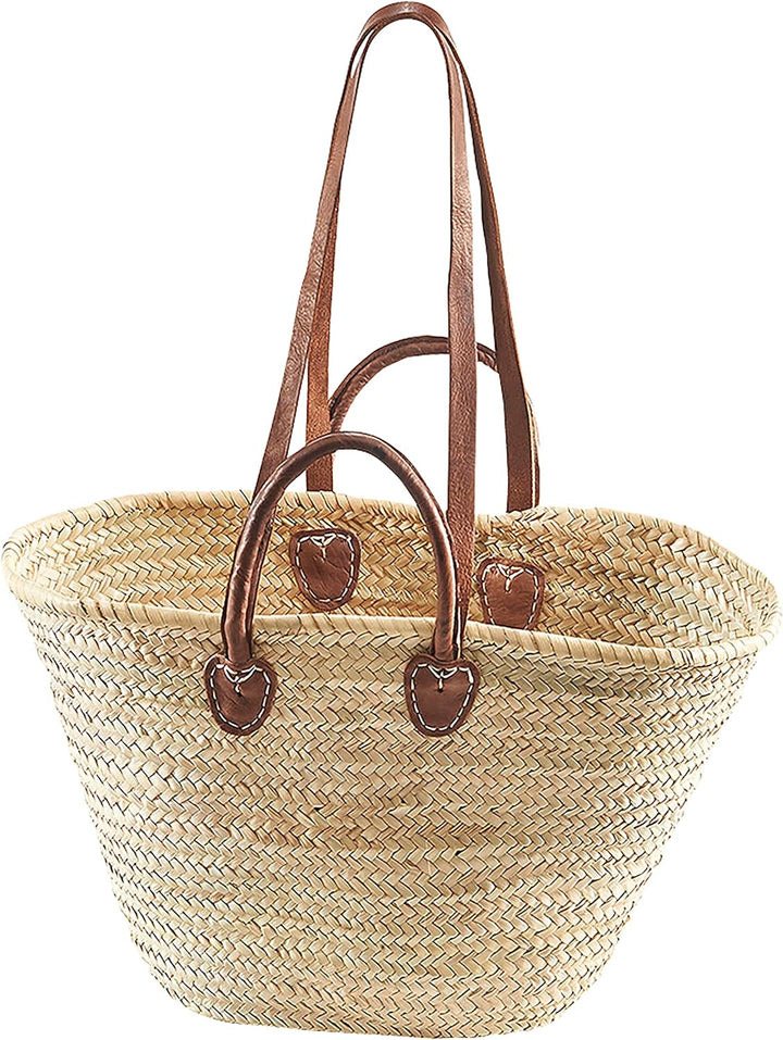 Kobolo Ibizatasche Strandtasche Korbtasche Palmblatttasche - Lederhenkel - ca 50x15x30 cm