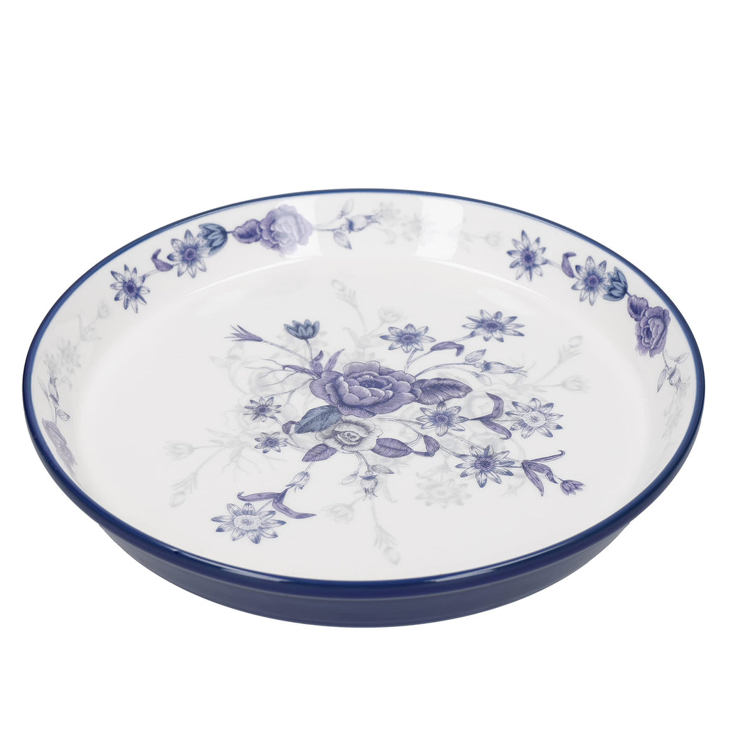 London Pottery Blue Rose Kuchenteller, Keramik, Mandel-Elfenbeinweiss/Blau, 20 cm