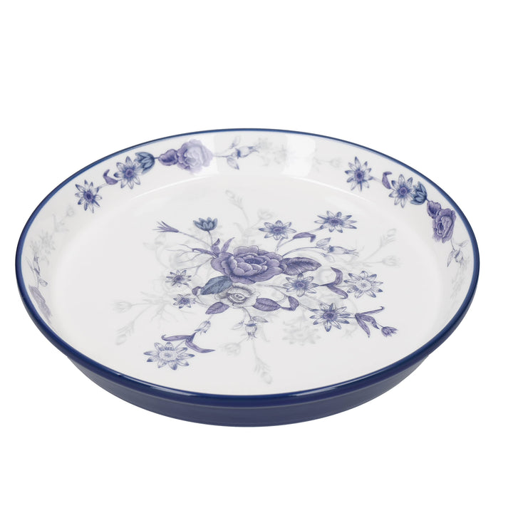 London Pottery Blue Rose Kuchenteller, Keramik, Mandel-Elfenbeinweiss/Blau, 20 cm