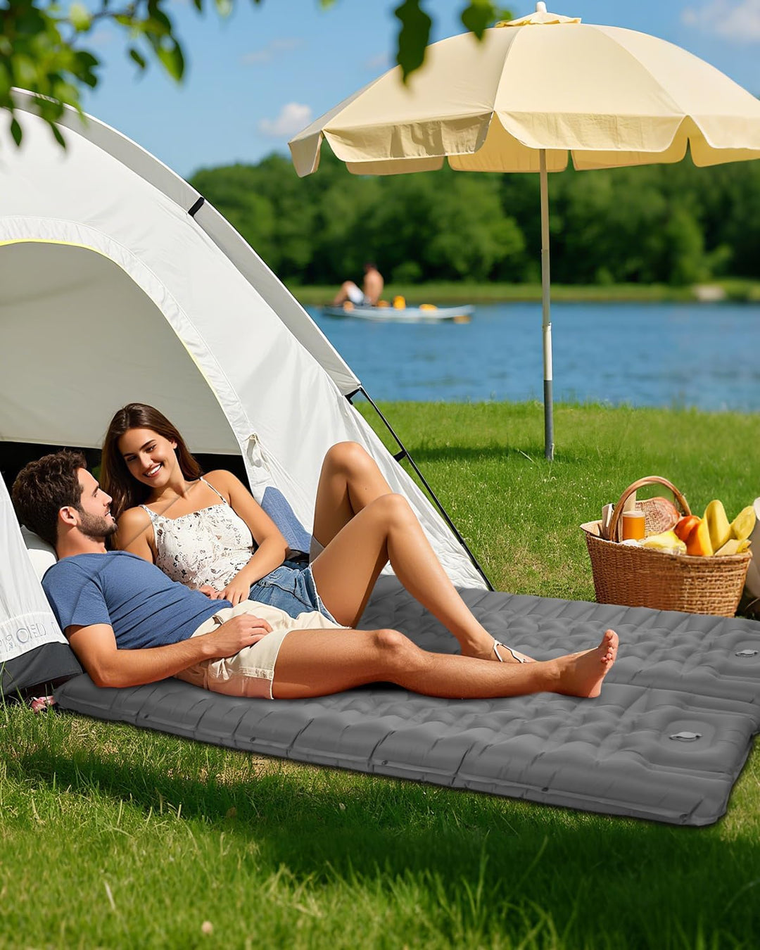 Isomatte Camping,Iuftmatratze Camping,Aufblasbare Schlafunterlage mit Fusspumpe,13CM dick, Spliceabl