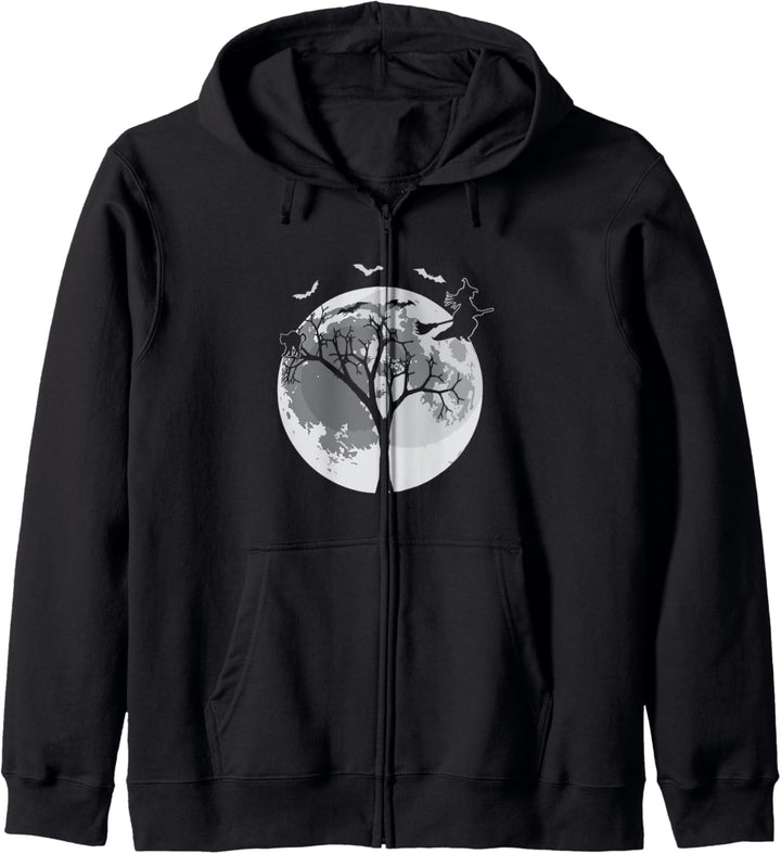 Spooky Halloween Moon Witches Broomstick Kapuzenjacke