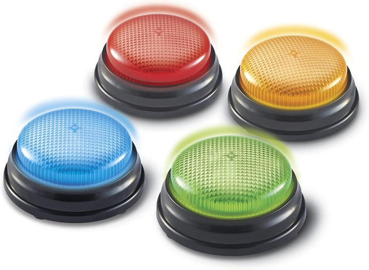 Learning Resources Antwort-Buzzer Licht &amp; Sound 4er-Set – Quizshow-Signalgeräte Ø 9 cm für Familie,