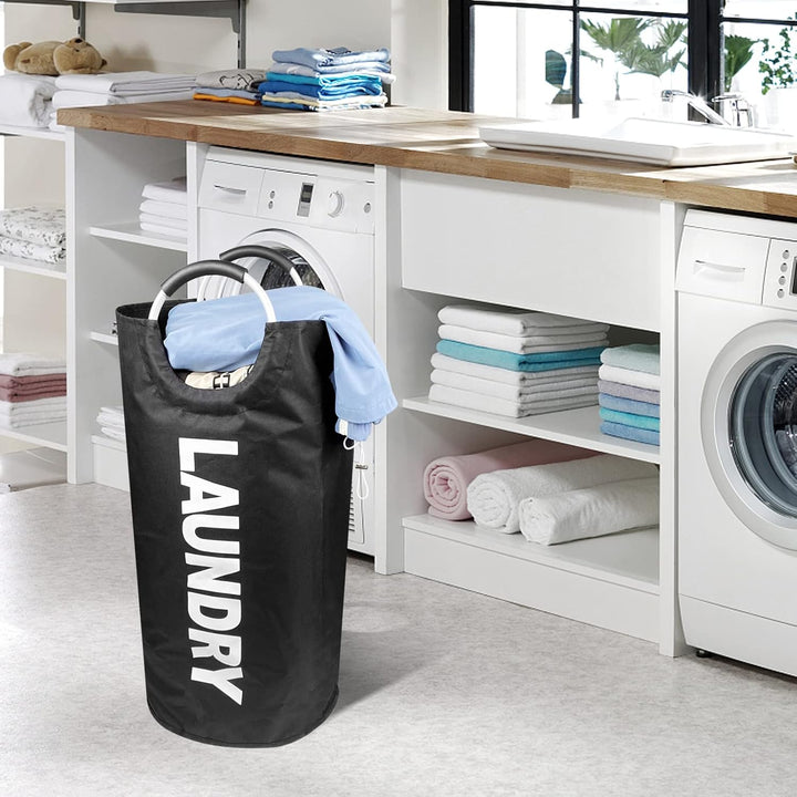 Gvolatee Wäschekorb Oxford-Stoff 90L, Wäschesammler Schwarz Faltbar mit EVA Henkel, Laundry Basket W