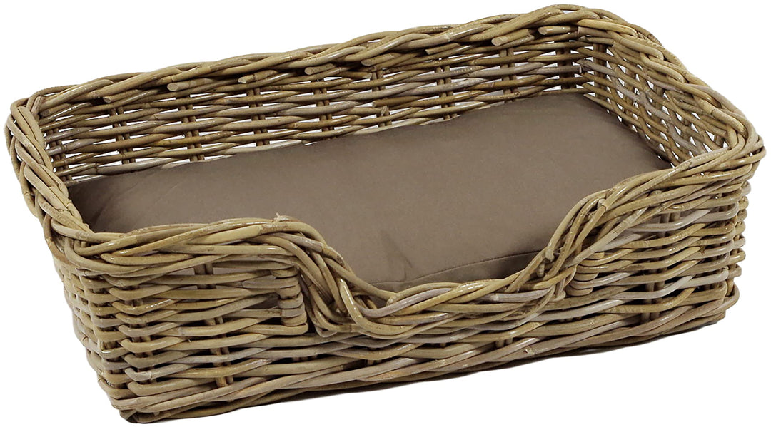 Kobolo Hundekorb Hundesofa aus stabilem Rattan geflochten inkl. Kissen 63x42x18 cm